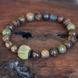 mens bracelet with unakite, bronzite, turquouse for protection 