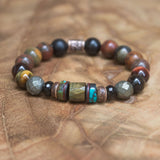 men’s gemstone bracelet, turquoise men bracelet, pyrite healing stone, black onyx men jewelry