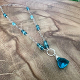 Blue quartz throat chakra necklace in sterling silver with hand-wrapped quartz accent stones.