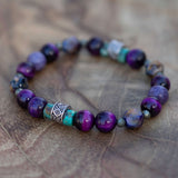 Protection bracelet for strength and confidence pyrite and purple turquoise tiger eye and gemstones