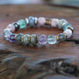 healing energy bracelet with rainbow fluorite, hematite, labradorite, kunzite