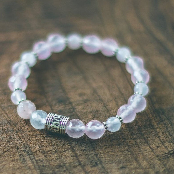Essence of Love: Rose Quartz Bracelet with Silver Beads