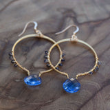 iolite and tanzanite gold hoop earrings handmade