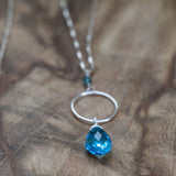 sky blue topaz silver necklace with circle 