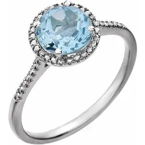 Sterling Silver Natural Sky Blue Topaz & Diamond Ring