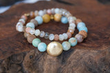photo of Amazonite, Peach and Rainbow Moonstone Bracelet Set