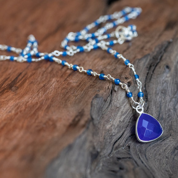 photo of Blue Chalcedony Rosary Style Silver Necklace