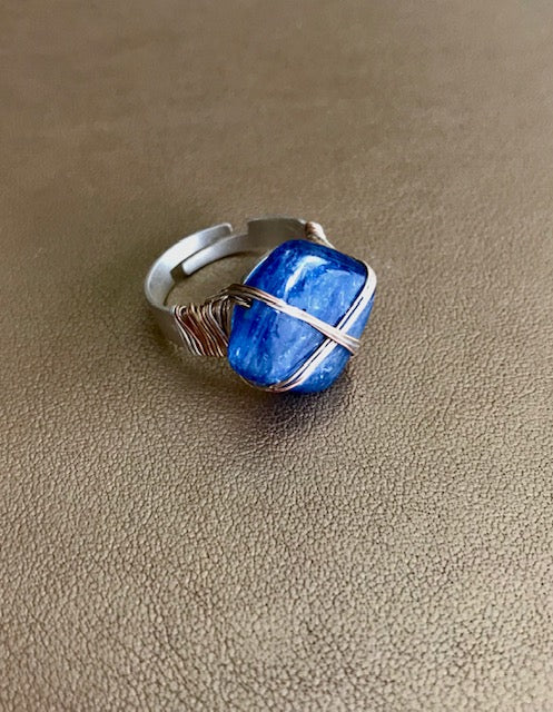 Blue Kyanite ring- 14K Rose Gold outlet and Argentium Silver