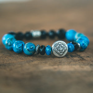 Hematite and Recon Turquoise Beaded Bracelet with Charms - Spaced Energies