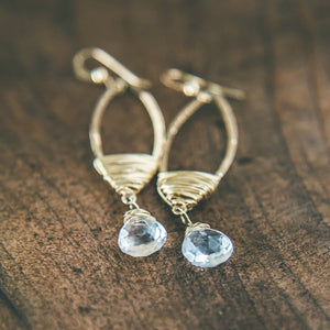 Crystal Wire Wrapped Hoop Earrings - Crystal Quartz Earrings