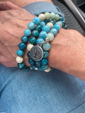photo of Larimar, Blue Apatite and Riverstone Mala Style Wrap Bracelet