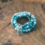 Flow with Life: Larimar, Blue Apatite and Riverstone Mala Style Wrap Bracelet
