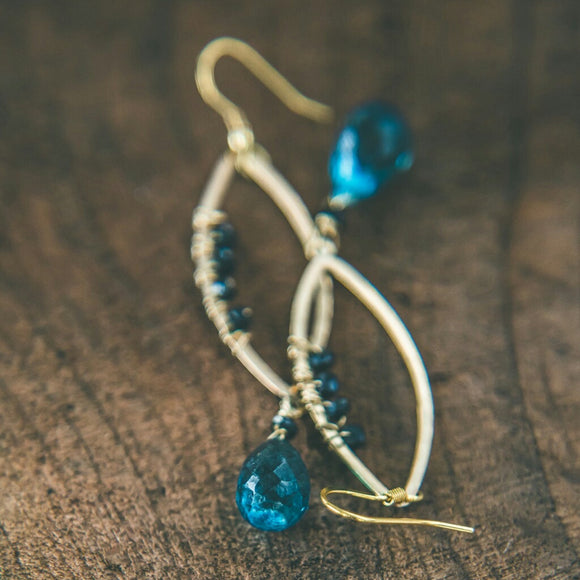 photo of London Blue Quartz and Black Spinel Teardrop Earrings