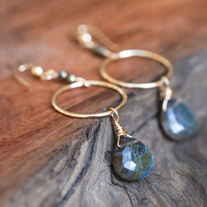 photo of Love Chakra Labradorite & Pyrite Gold Circular Earrings