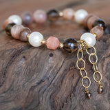 photo of Peach Moonstone, Rhodochrosite, Pearl, Smoky Quartz Bracelet