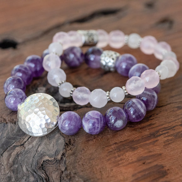 Love is All Around You: Rose Quartz and Amethyst Combo Bracelet Set