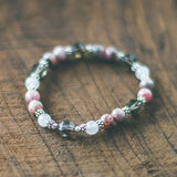 Rhodochrosite, Rose Quartz, Smoky Quartz, Silver Beaded Bracelet