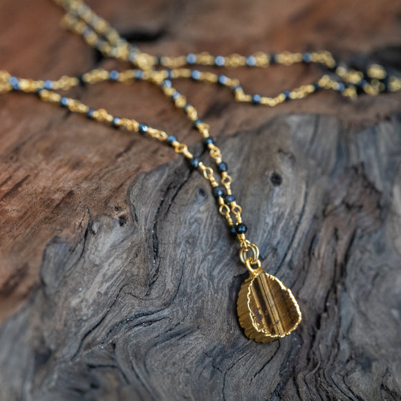 photo of Tigers Eye, Black Pyrite Rosary Style Necklace