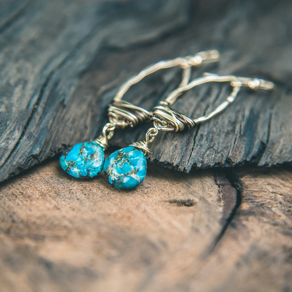 photo of Turquoise Gold and Bronze Teardrop Earrings