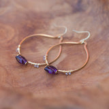 amethyst and tanzanite gold hoop earrings