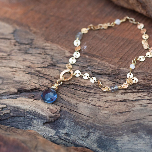 Awakened: Blue Denim Quartz, Labradorite, Moonstone Healing Necklace