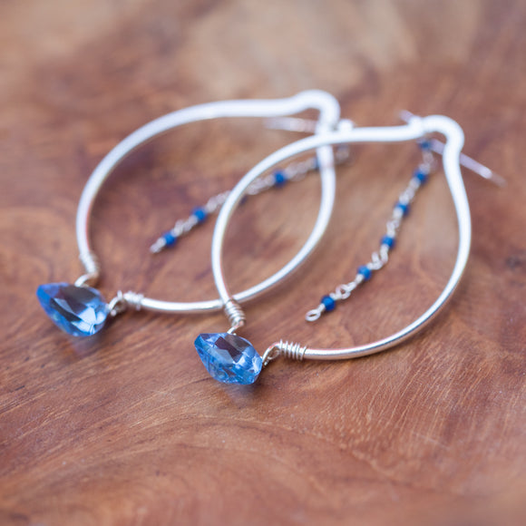 Inner Wisdom: Blue Topaz and Blue Chalcedony Silver Oval Shape Earrings