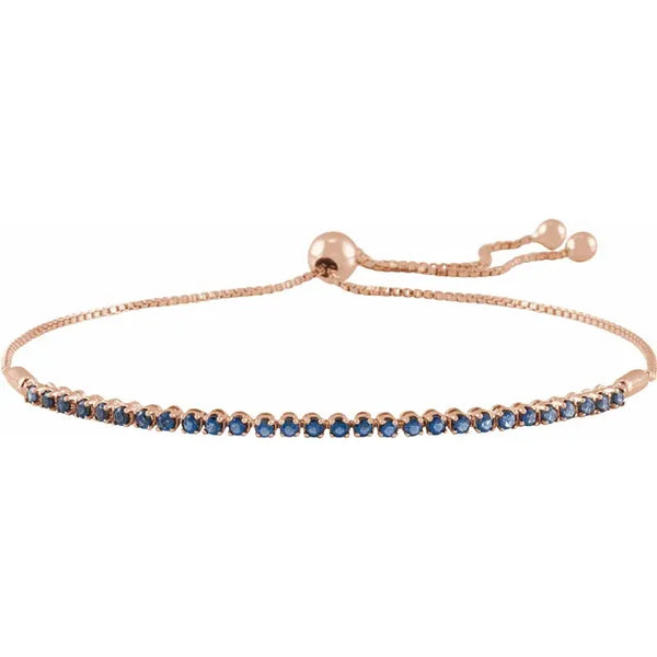 14K Natural Blue Sapphire Adjustable Bolo Bracelet in Rose Yellow or White Gold Yellow Gold