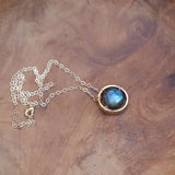 Ignite The Fire Within: Labradorite and Tanzanite Gold Circle Necklace
