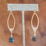 labradorite long gold wire wrapped earrings