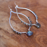 Labradorite and Pyrite Oval Shape Silver Earrings