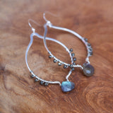 Labradorite and Pyrite Oval Shape Silver Earrings