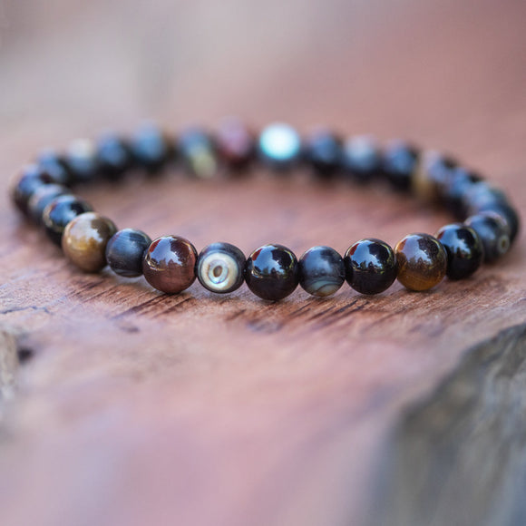 The Fire Within: Bloodstone and Black Lava Rock Men's Beaded Stacking Bracelet - Rei of Light Jewelry