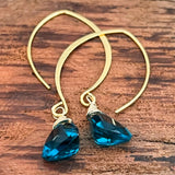 peacock blue quartz gold earrings