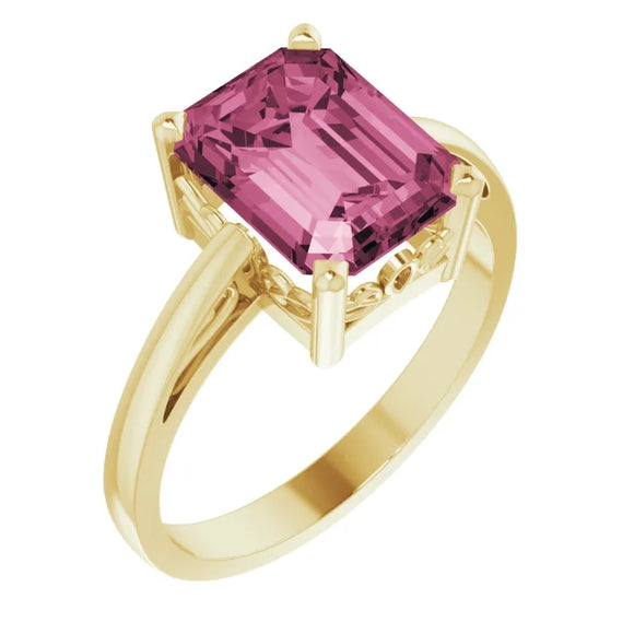 2 Ct. Emerald Cut Natural Pink Tourmaline Ring 14k Yellow Gold 