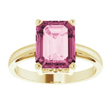 2 Ct. Emerald Cut Natural Pink Tourmaline Ring 14k Yellow Gold