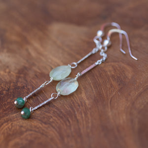 Peace and Tranquility: Prehnite and Emerald Silver Dangle Earrings