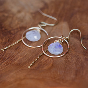 Rainbow Moonstone Circular Gold Earrings