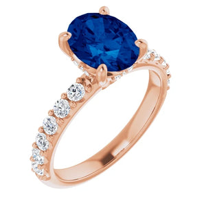 Rose Gold Blue Sapphire and Diamond Ring