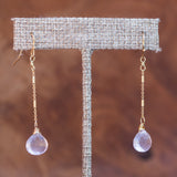rose quartz gold chain earrings