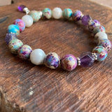 photo of We Are All Connected-Sea Sediment Jasper, Amethyst, White Lace Agate Stacking Bracelet 