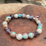 We Are All Connected-Sea Sediment Jasper, Amethyst, White Lace Agate Bracelet