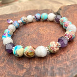 We Are All Connected-Sea Sediment Jasper, Amethyst, White Lace Agate Bracelet